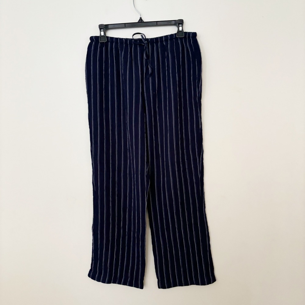Liz Claiborne Liz & Co Livvy Navy Stripe Wide Leg Drawstring Pants Womens Medium